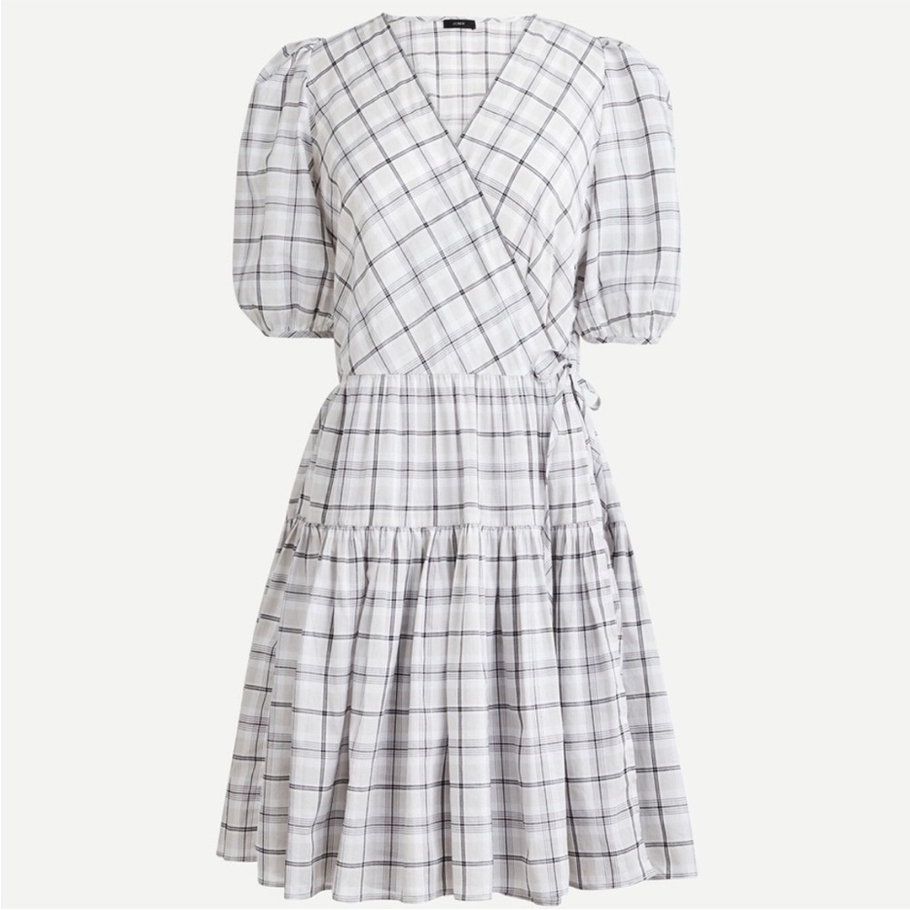 J. Crew Puff Sleeve Tiered Wrap Dress Blue & White Size 2X